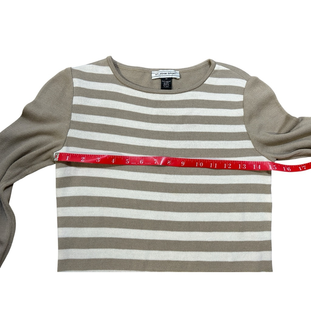 ST. JOHN SPORT Petite Long Sleeve Tee XSP Beige White Striped - Picture 5 of 7